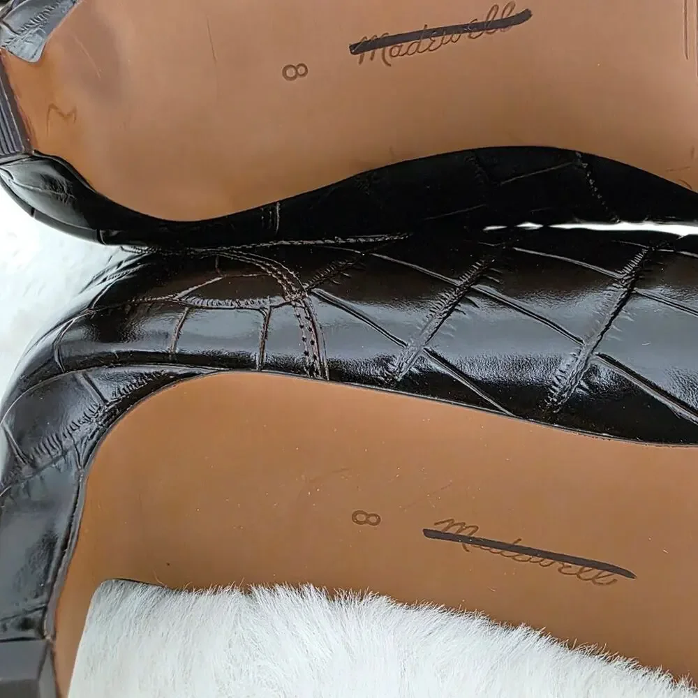 Madewell Dimes Coffee Bean Brown Croc Leather Chelsea Boot Kitten Heel Boots 8